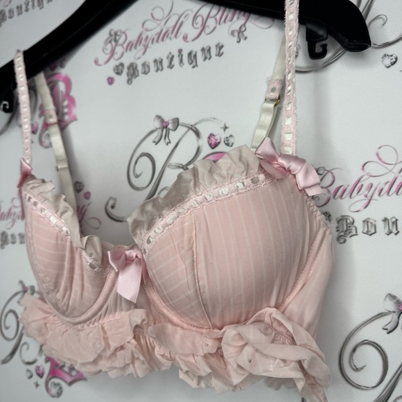 La senza bra love ruffle frilly bows ribbon 🎀 pink white striped tiered babydoll - Picture 5 of 14